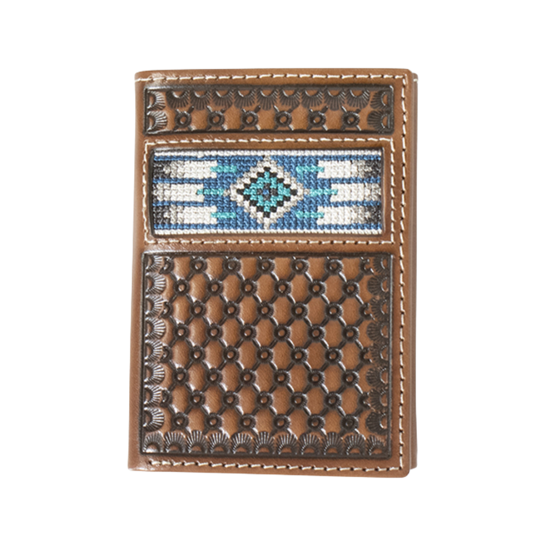 Ariat Men's Southwestern Embroidered Brown Trifold Wallet A3560502