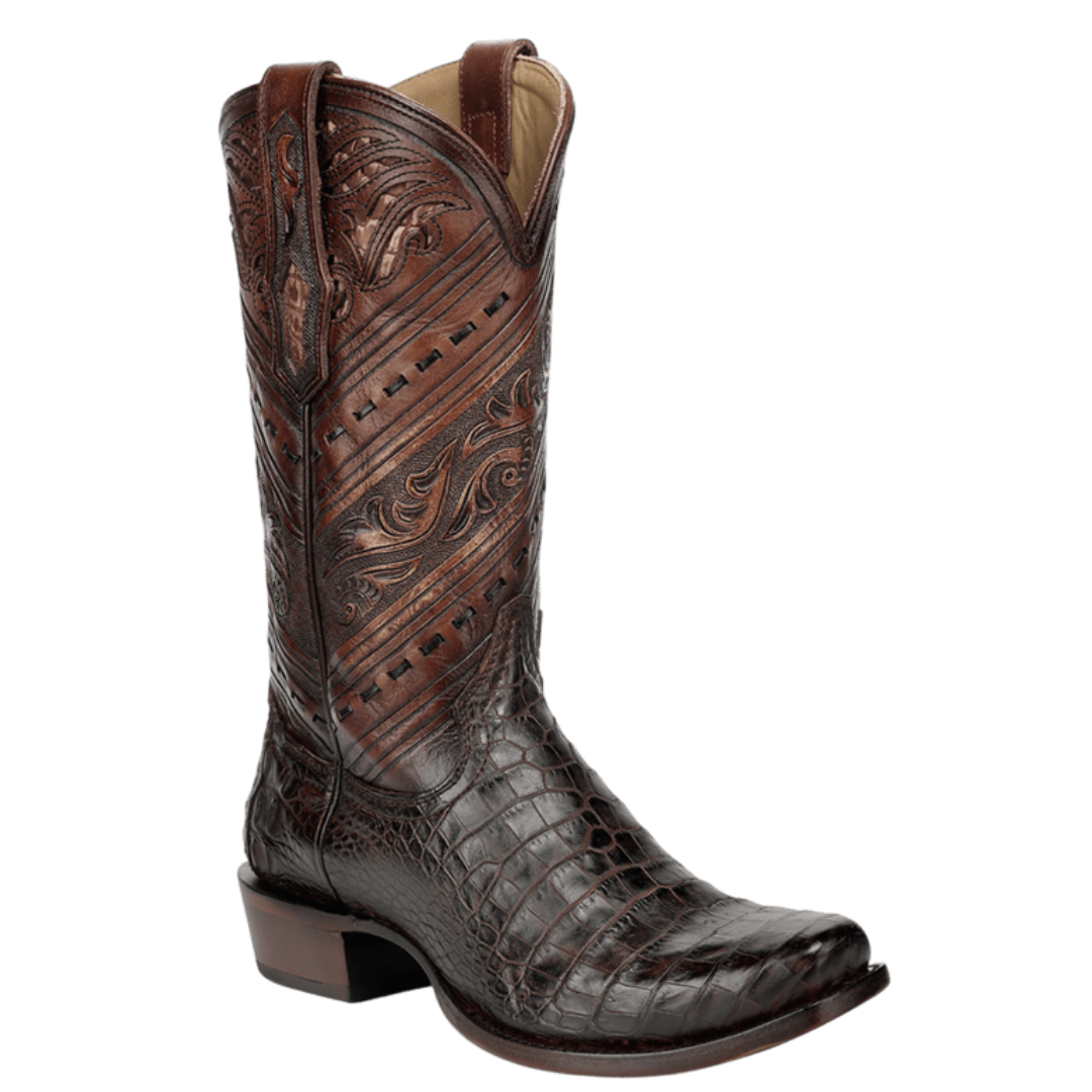 Corral Men's Honey Alligator Hand Tooled Narrow Square Toe Western Boot A5100