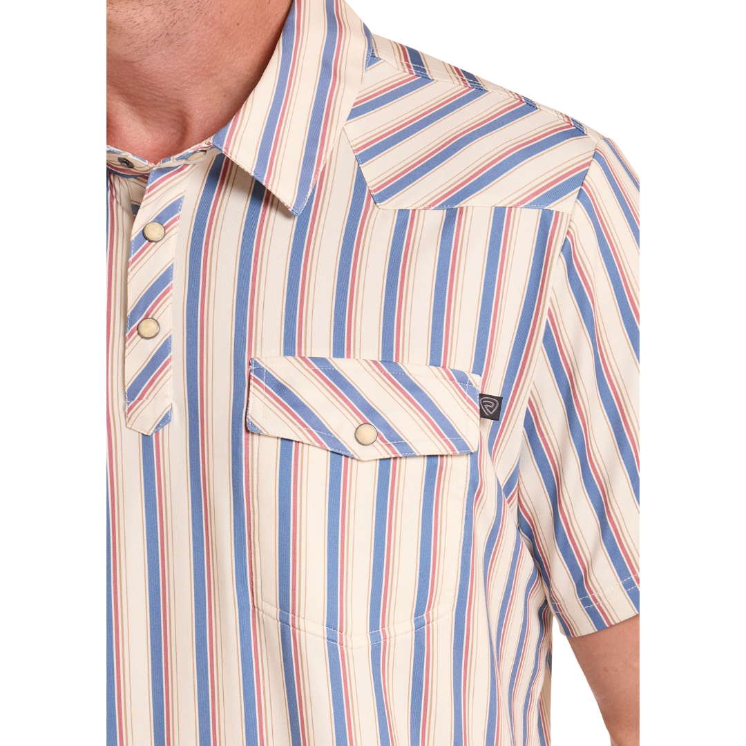 Rock & Roll Denim Men's Short Sleeve Western Striped Polo Shirt BM51T09057