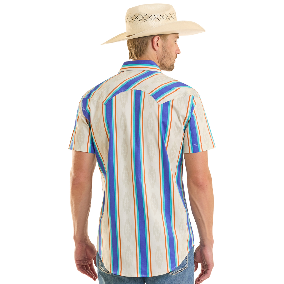 Rock & Roll Denim Men's Striped Brushed Popper Snap Shirt BMN3S08657