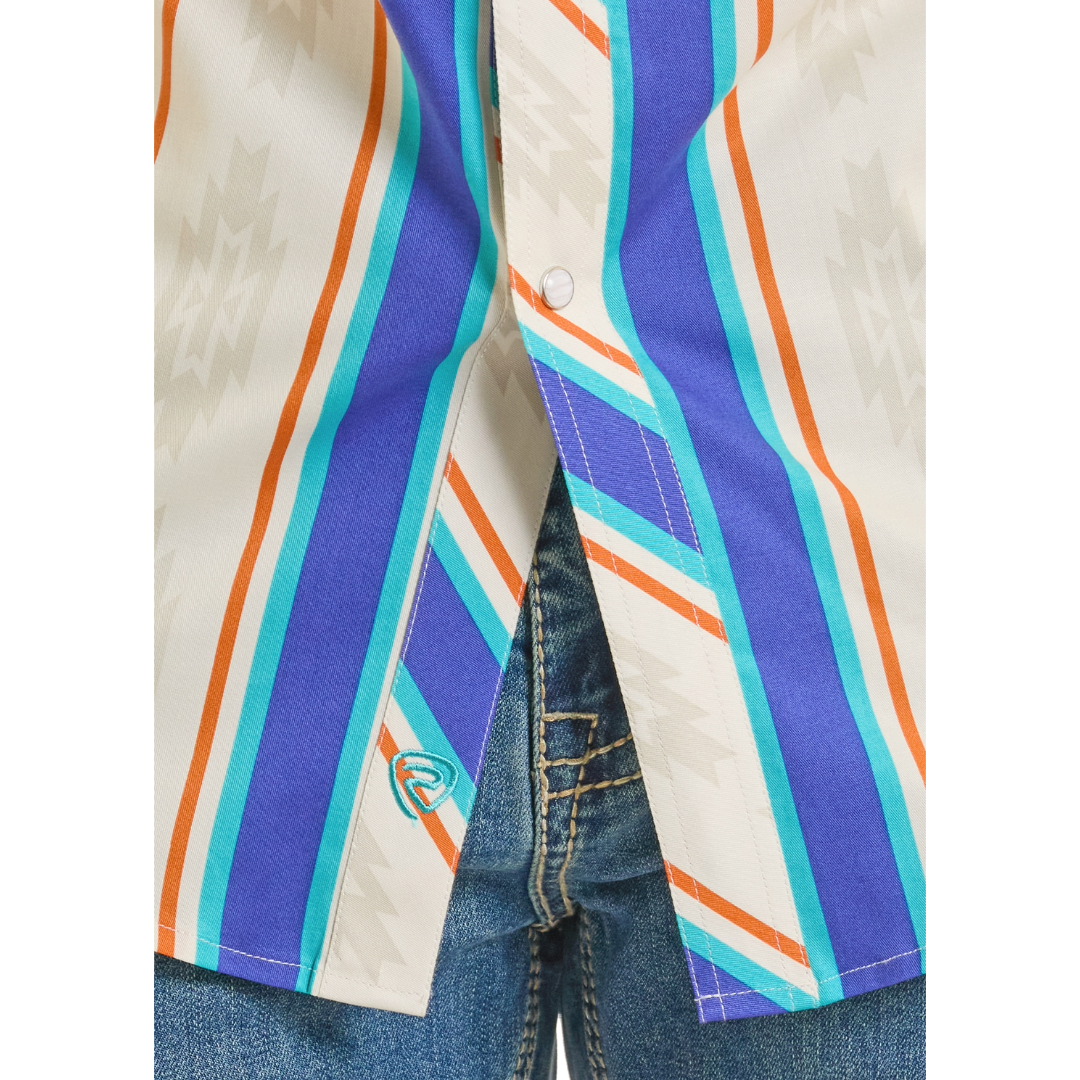Rock & Roll Denim Men's Striped Brushed Popper Snap Shirt BMN3S08657
