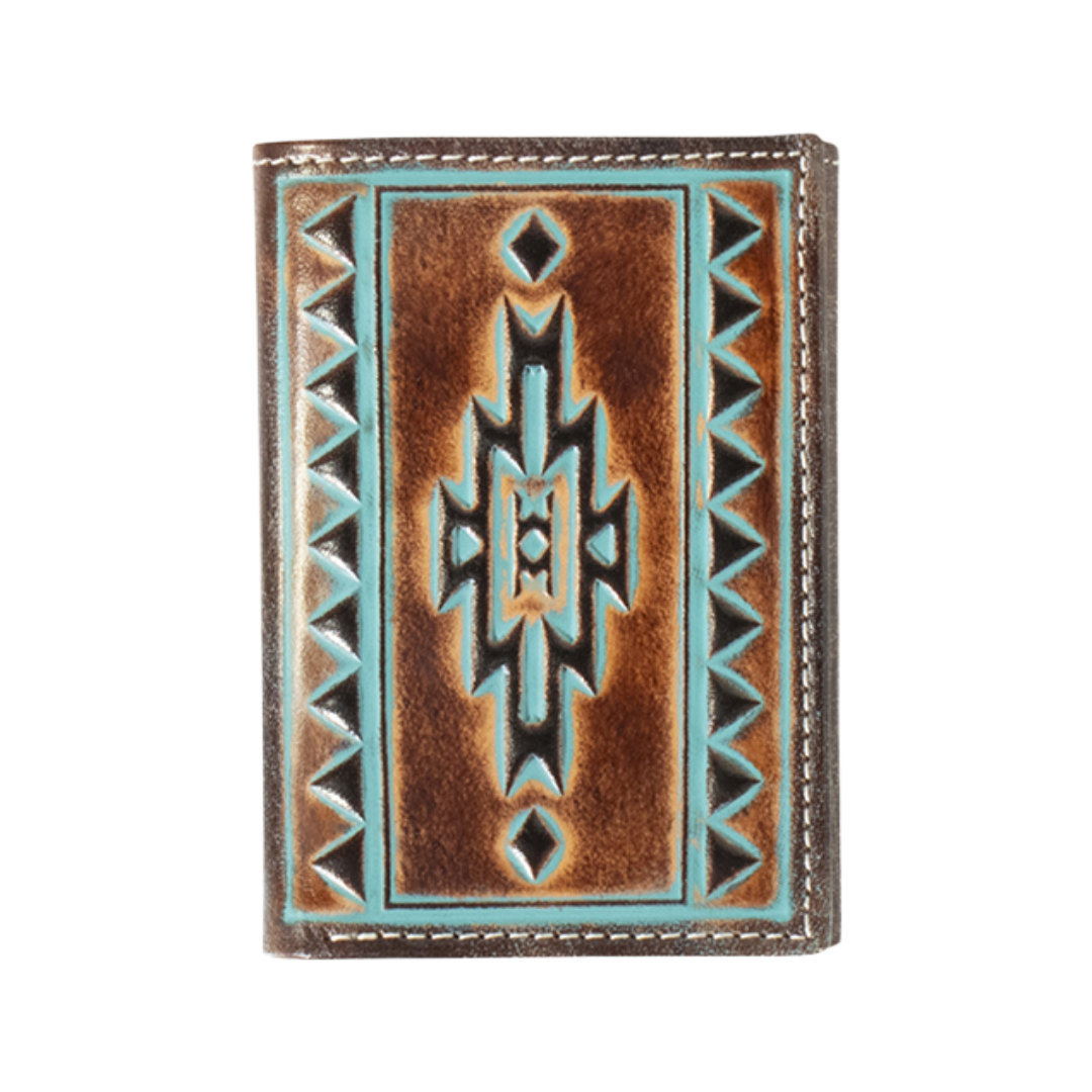 Ariat Men's Southwestern Turquoise & Brown Trifold Wallet A3560202
