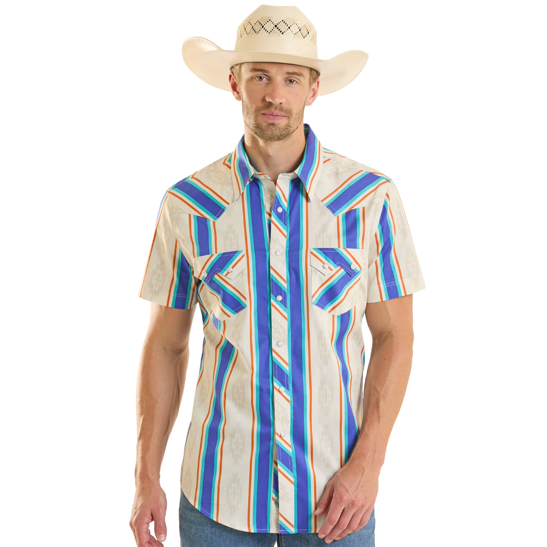 Rock & Roll Denim Men's Striped Brushed Popper Snap Shirt BMN3S08657