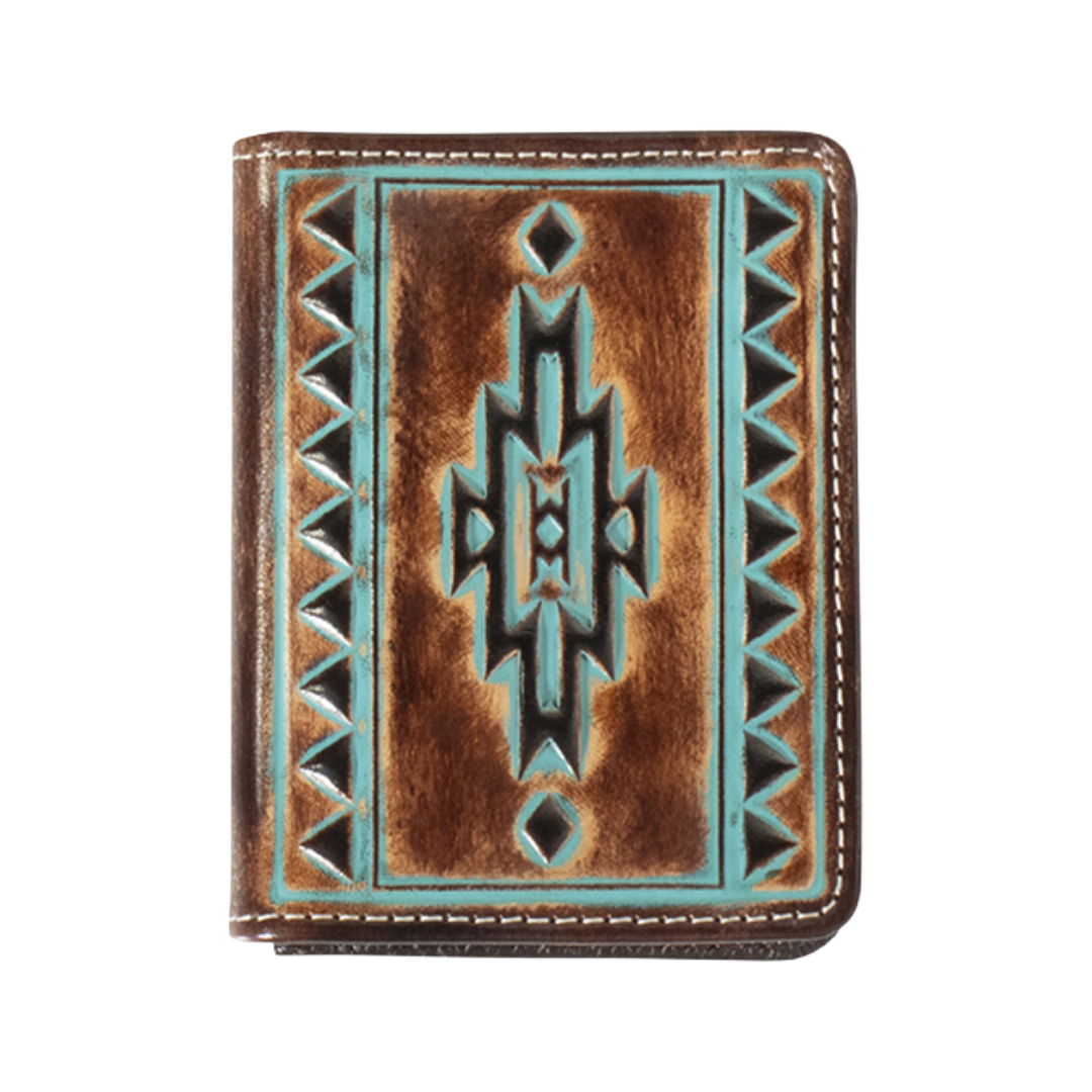 Ariat Men's Southwestern Turquoise & Brown Bifold Wallet A3560102