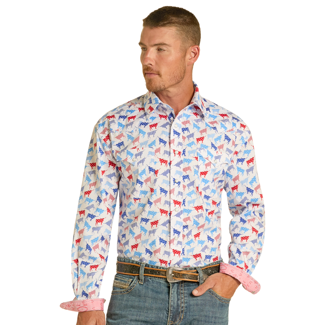 Panhandle Slim Men's Rough Stock Red, White, & Blue Snap Shirt RMN2S08929
