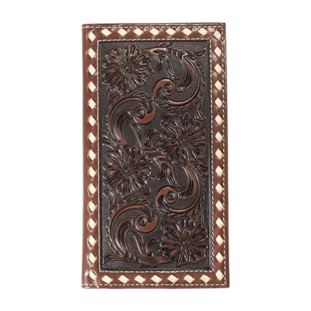 Ariat Men's Slim Floral Embossed Brown Bifold Rodeo Wallet A3558002