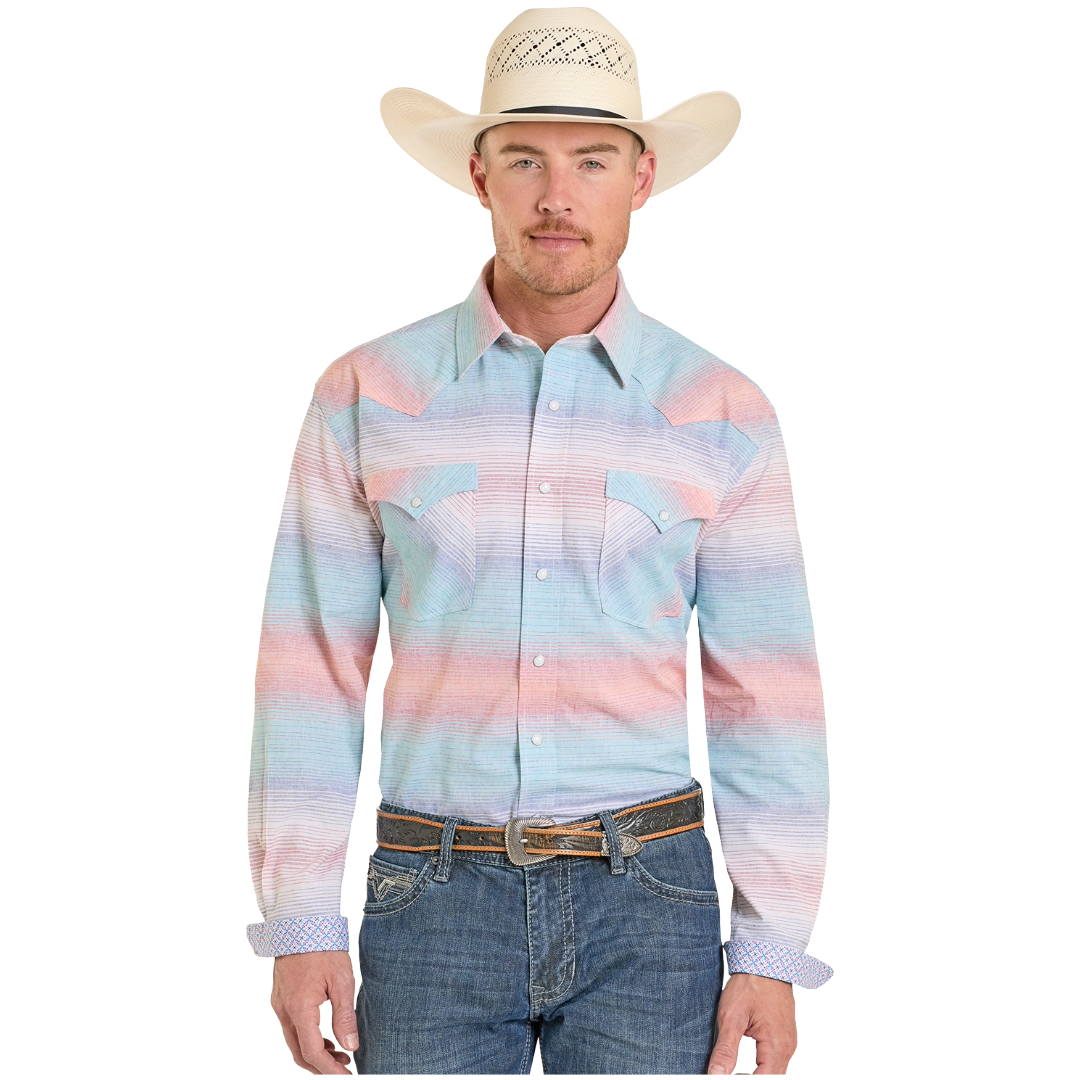 Panhandle Men's Rough Stock Aqua Blue Snap Shirt RMN2S08252