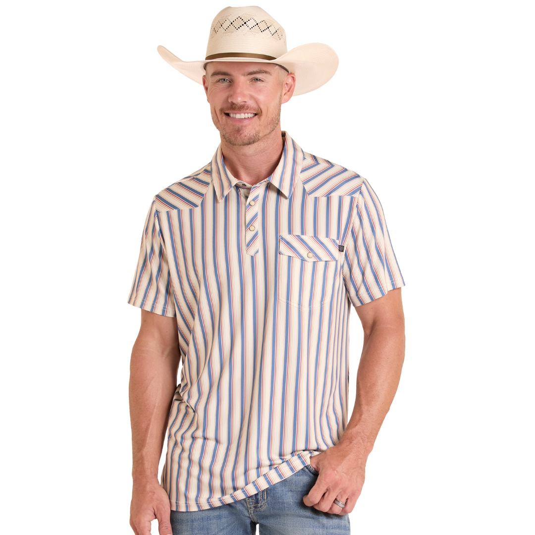 Rock & Roll Denim Men's Short Sleeve Western Striped Polo Shirt BM51T09057