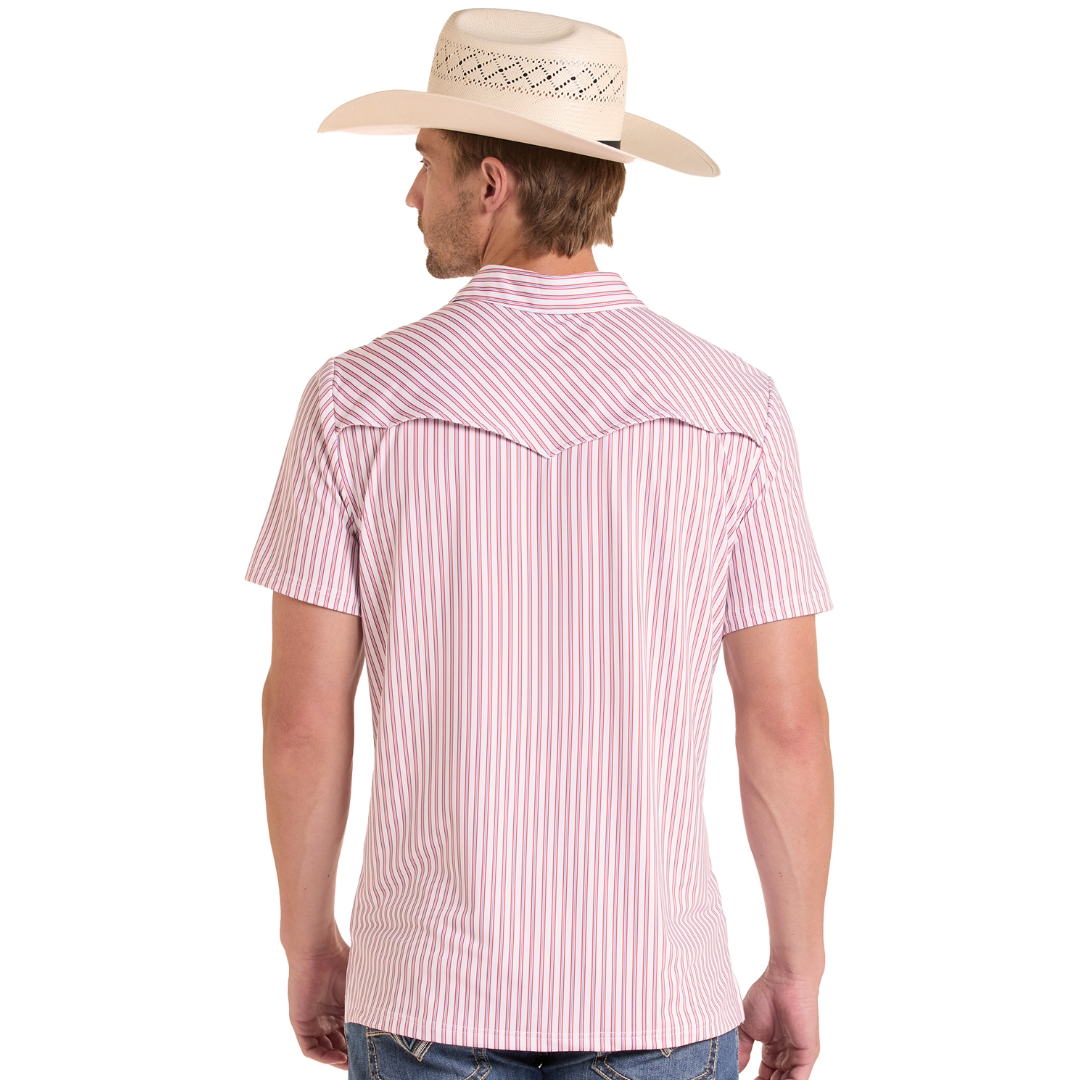 Rock & Roll Denim Men's Western Striped White Polo Shirt BM51T09060