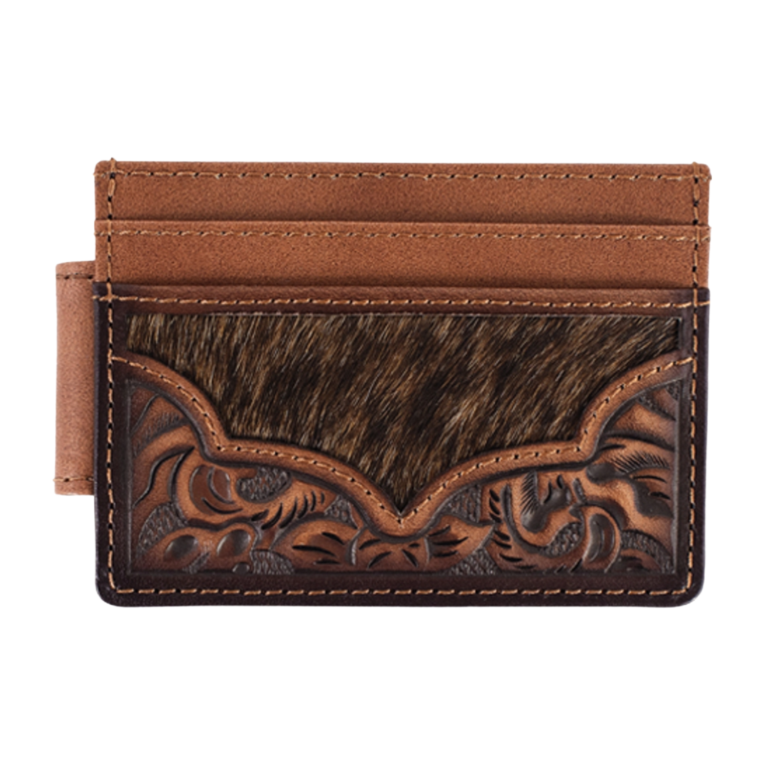 Justin Men's Slim Card Floral Tooled W/Hair On Wallet 2610056622