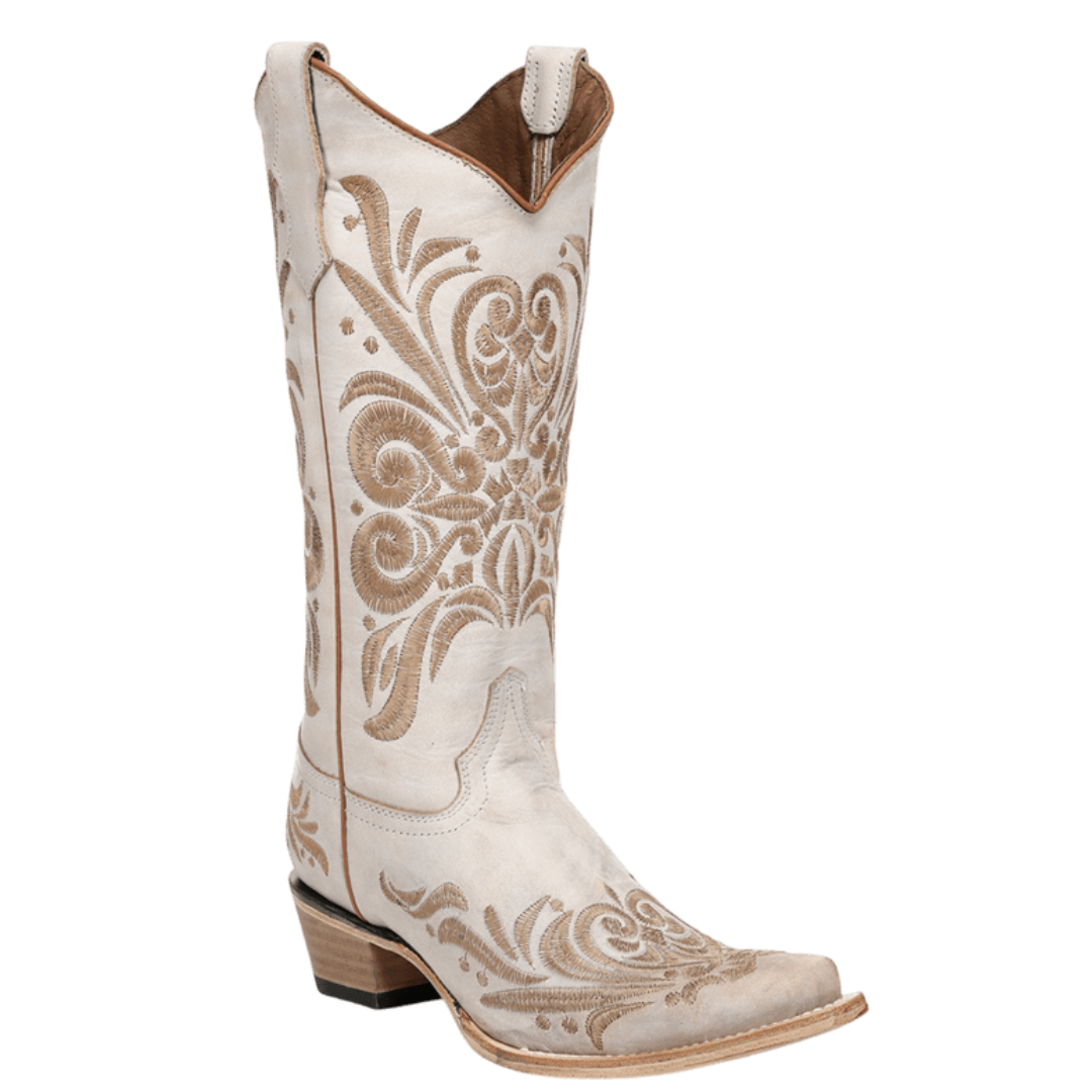 Circle G by Corral Ladies White Filigree Embroidery Snip Toe Western Boot L8054