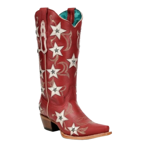 Corral Ladies Stars Overlay & Studs Red Tall Western Boots Z5540