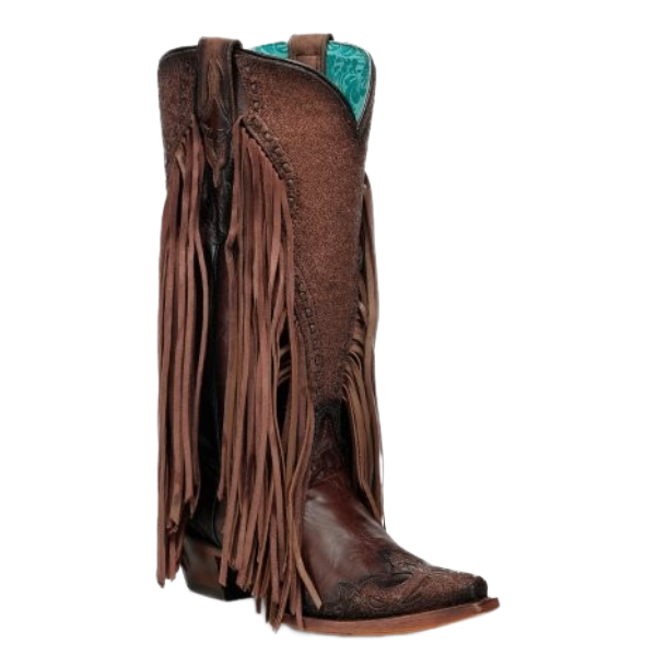 Corral Ladies Overlay & Fringe Woven Brown Western Boots A5023