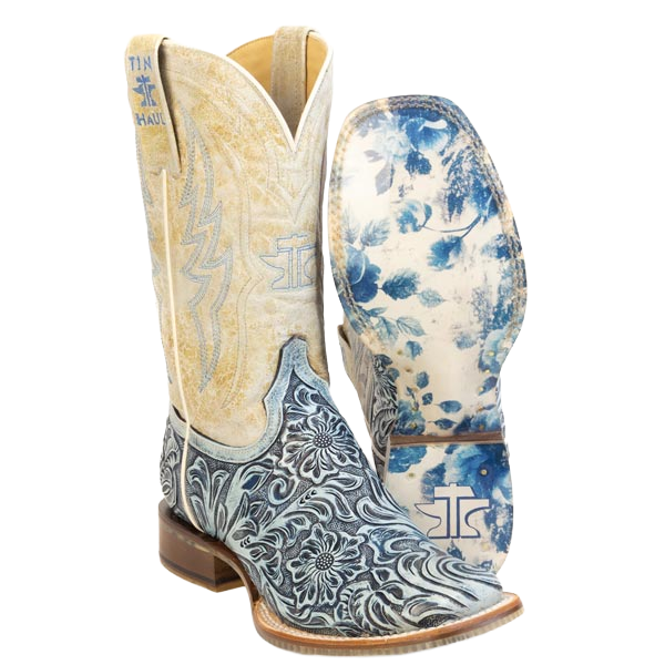 Tin Haul Ladies Charmcut Floral Blue Western Boot 14-021-0007-1572