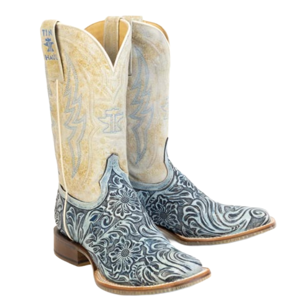 Tin Haul Ladies Charmcut Floral Blue Western Boot 14-021-0007-1572