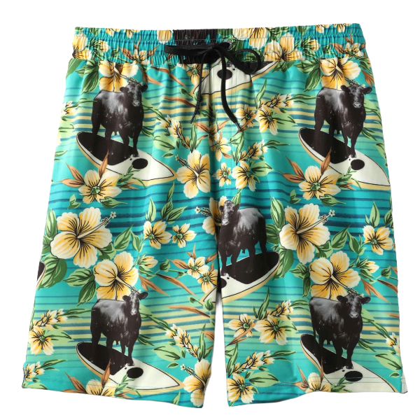 Cinch Men's Teal Cow Surfer Graphic Swim Trunks MB58135010