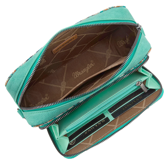 Wrangler Ladies Southwestern Green Dual Sided Print Crossbody Purse WG130-3003GN