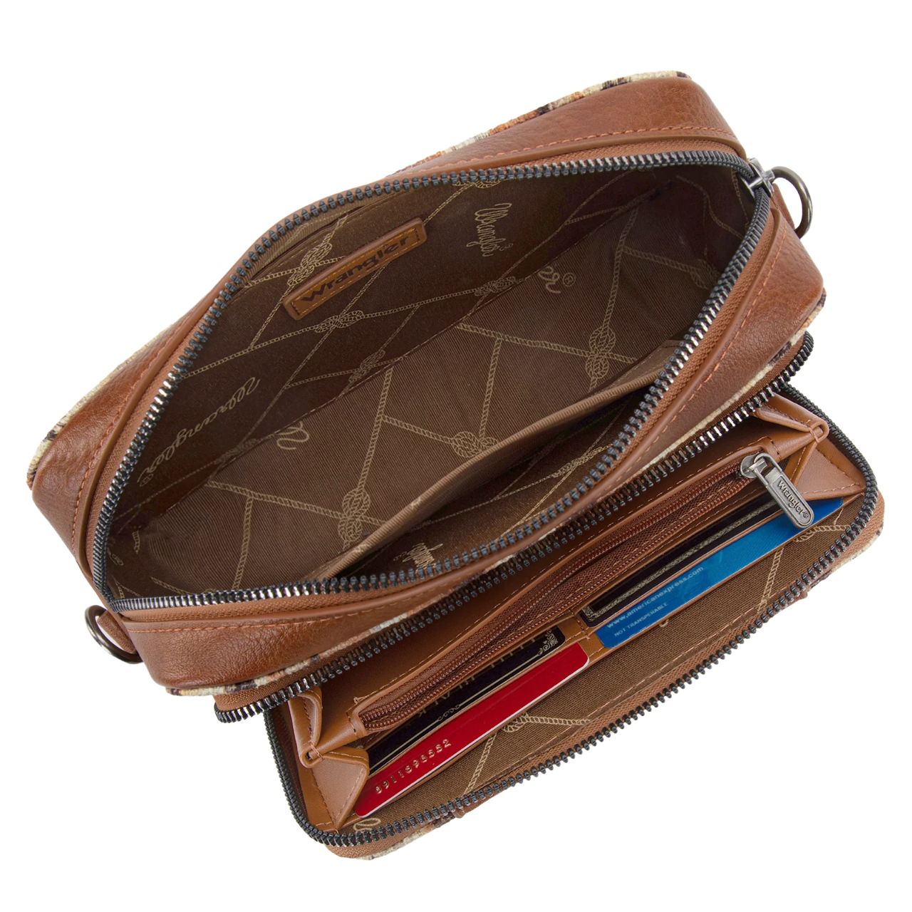 Wrangler Ladies Southwestern Dual Sided Print Crossbody Purse WG130-3003LBR