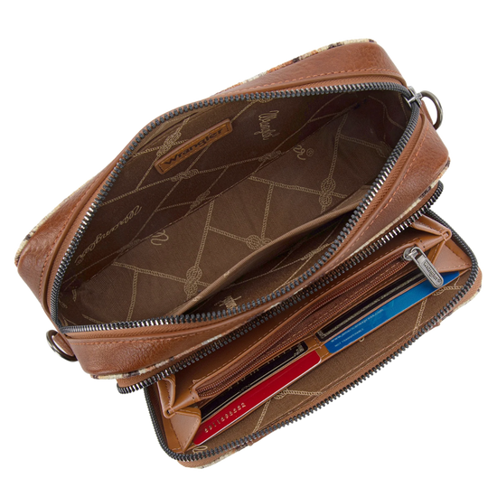 Wrangler Ladies Southwestern Dual Sided Print Crossbody Purse WG130-3003LBR