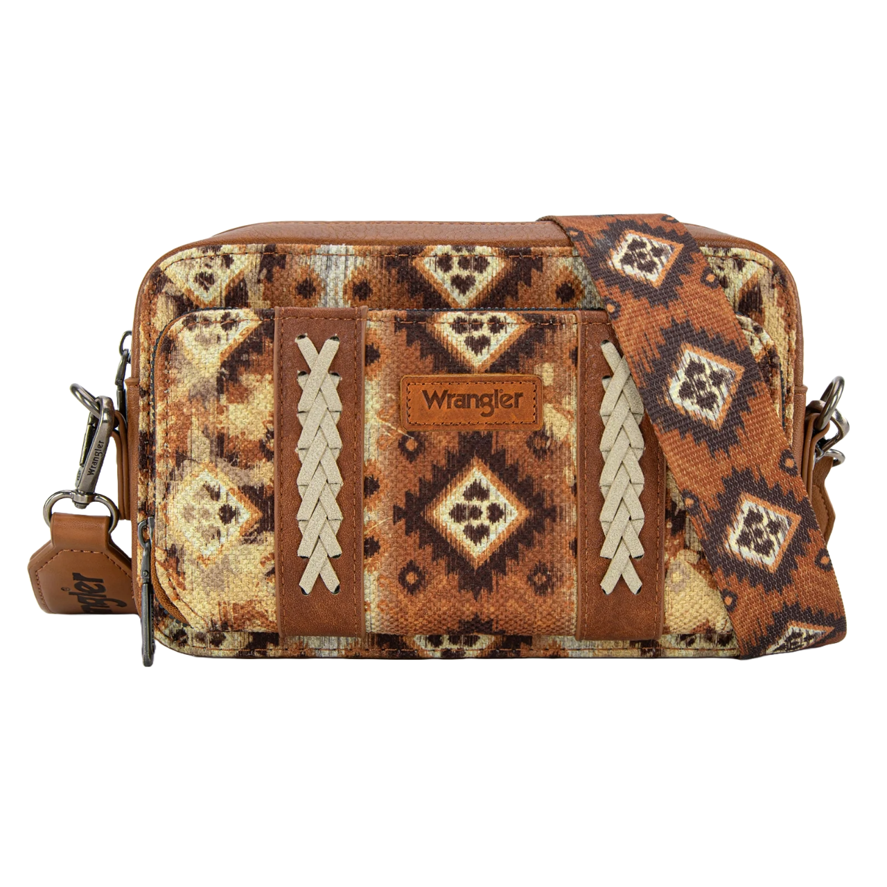 Wrangler Ladies Southwestern Dual Sided Print Crossbody Purse WG130-3003LBR