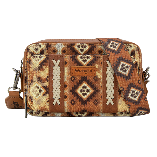 Wrangler Ladies Southwestern Dual Sided Print Crossbody Purse WG130-3003LBR