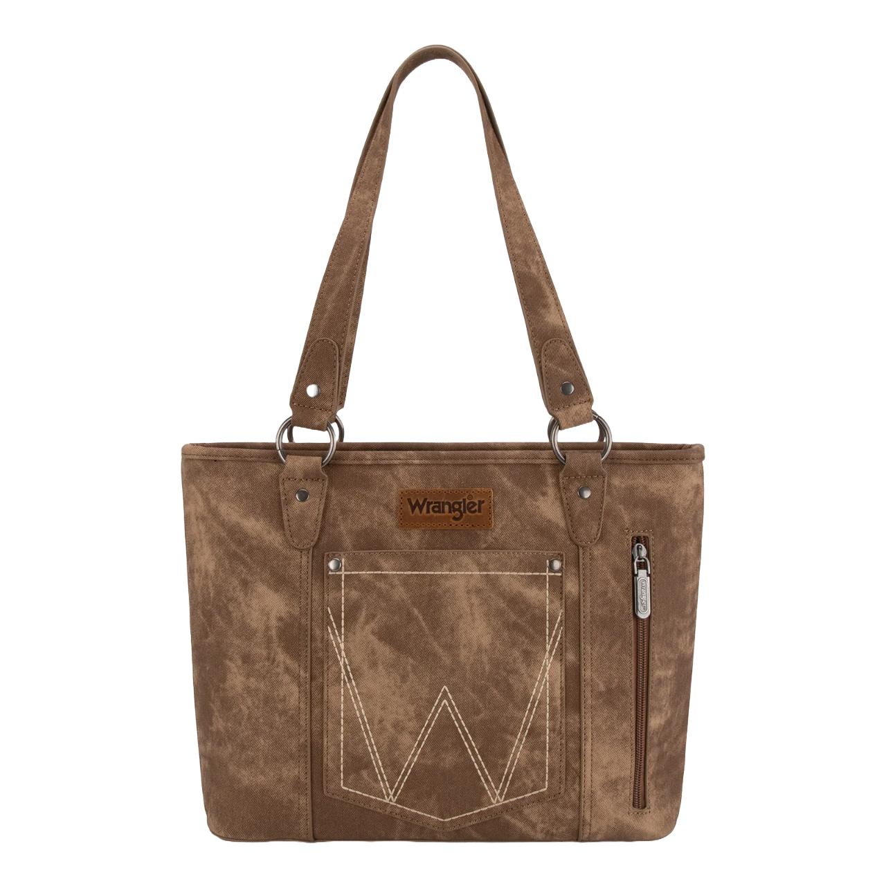 Wrangler Ladies "W" Stitch Brown Water Repellent Zippered Tote Bag WG219-8317BR