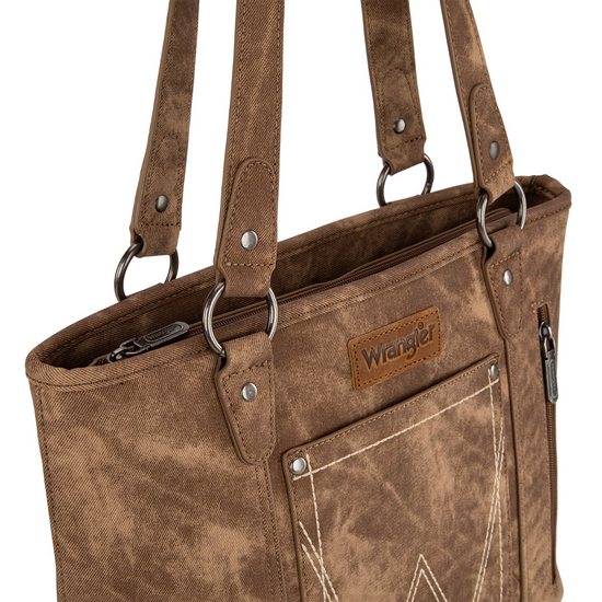 Wrangler Ladies "W" Stitch Brown Water Repellent Zippered Tote Bag WG219-8317BR