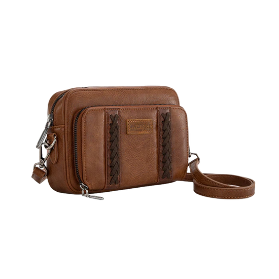 Wrangler Ladies Whipstitch Brown Leather Crossbody Bag WG2207-30031BR