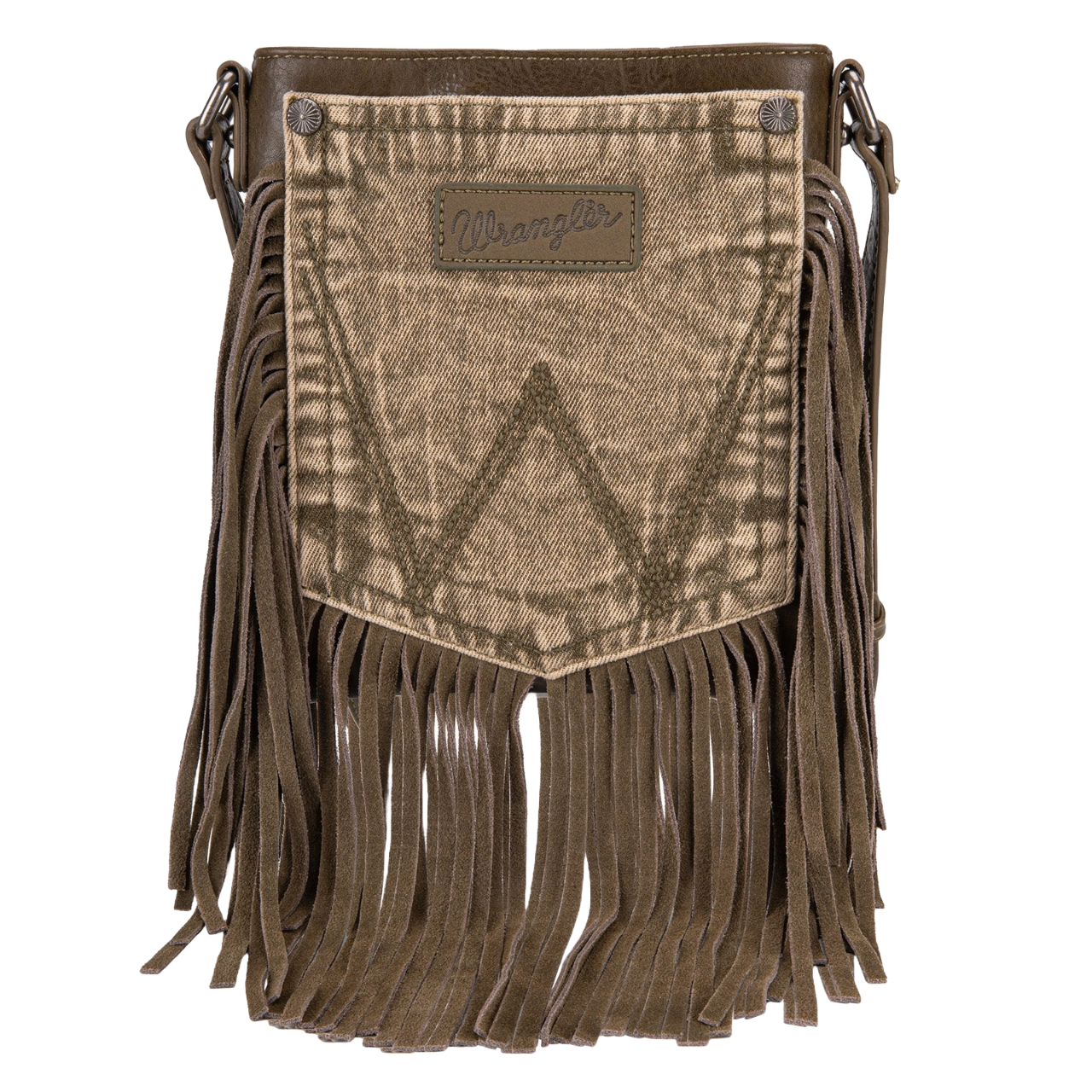 Wrangler Ladies Leather Fringe Denim Green Crossbody Bag WG44-8360GN
