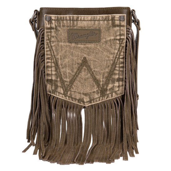 Wrangler Ladies Leather Fringe Denim Green Crossbody Bag WG44-8360GN