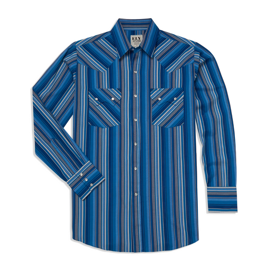 Ely Cattleman Men's Textured Striped Royal Blue Button Down Shirt E4S2029242-RO