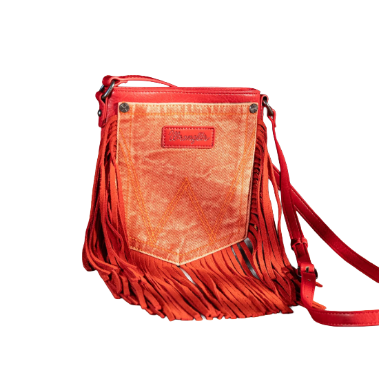 Wrangler Leather Orange Fringe Jean Denim Pocket Crossbody WG44-8360OR
