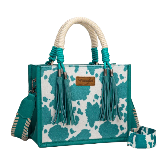 Wrangler Turquoise Cow Print Crossbody Tote WG386-8120STQ