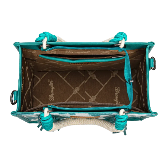 Wrangler Turquoise Cow Print Crossbody Tote WG386-8120STQ
