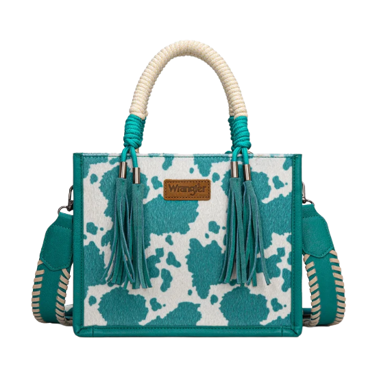 Wrangler Turquoise Cow Print Crossbody Tote WG386-8120STQ