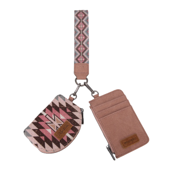 Wrangler Dark Pink Southwestern Art Print Dual Pouch Wristlet WG2213-W0051DPK