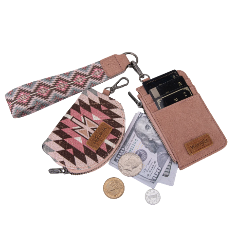 Wrangler Dark Pink Southwestern Art Print Dual Pouch Wristlet WG2213-W0051DPK