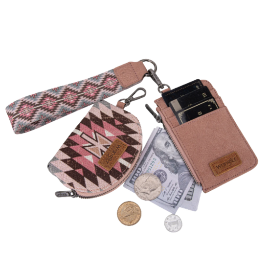 Wrangler Dark Pink Southwestern Art Print Dual Pouch Wristlet WG2213-W0051DPK