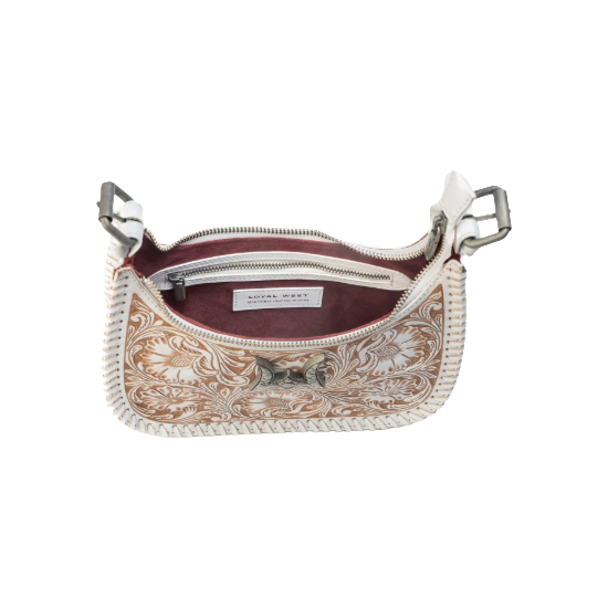 Loyal West Ladies Dannia Handtooled Ivory Dust Leather Shoulder Bag 8904461598347