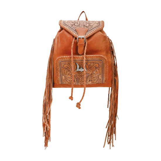 Loyal West Ladies Roaming Trail Embossed Brown Leather Backpack LW-SS25-070-BP
