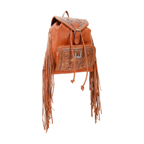 Loyal West Ladies Roaming Trail Embossed Brown Leather Backpack LW-SS25-070-BP