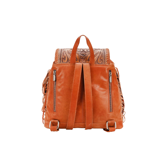 Loyal West Ladies Roaming Trail Embossed Brown Leather Backpack LW-SS25-070-BP