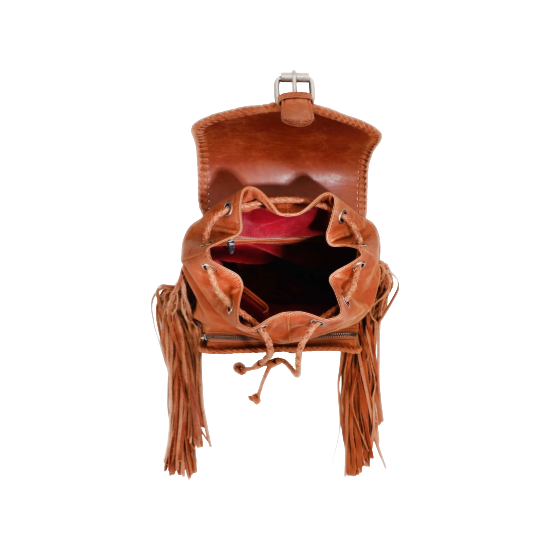 Loyal West Ladies Roaming Trail Embossed Brown Leather Backpack LW-SS25-070-BP