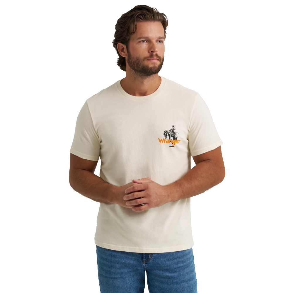 Wrangler Men's Antique White Orange Logo Graphic T-Shirt 112372937