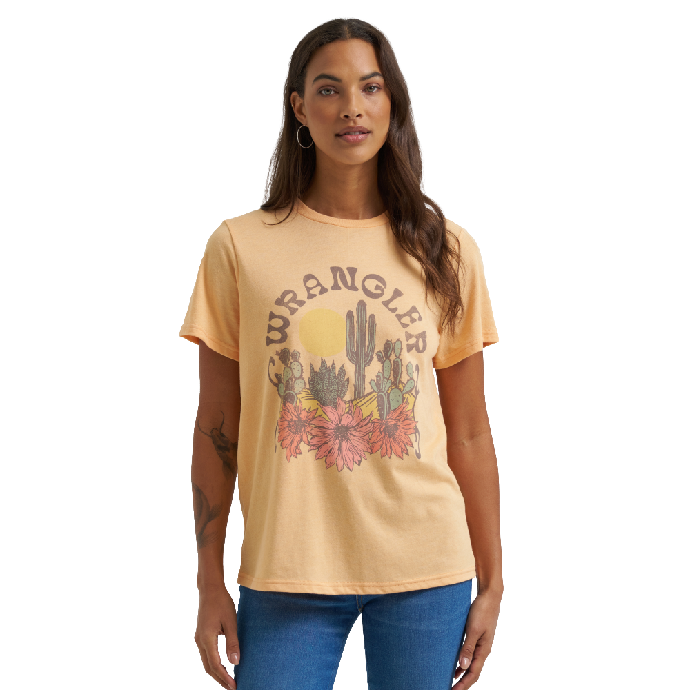 Wrangler Ladies Apricot Wash Heather Floral Graphic T-Shirt 112372969