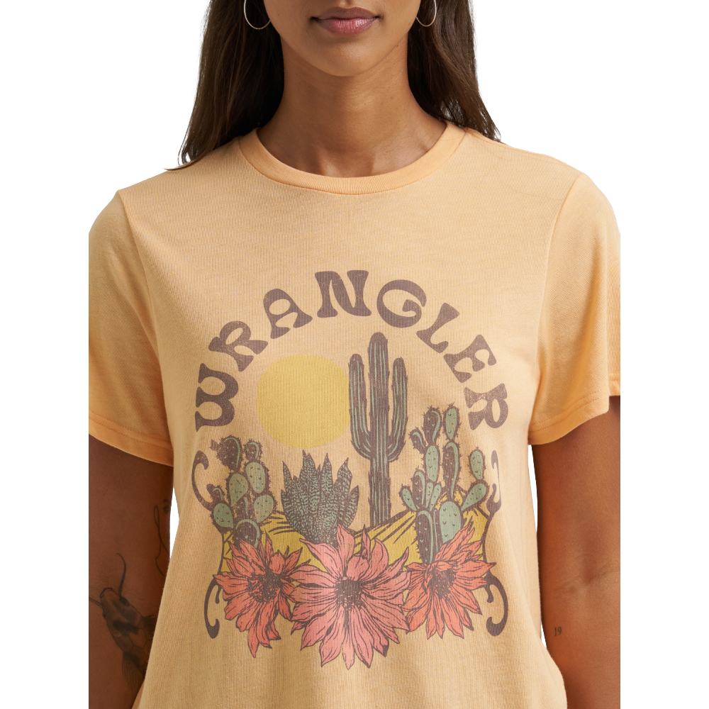 Wrangler Ladies Apricot Wash Heather Floral Graphic T-Shirt 112372969