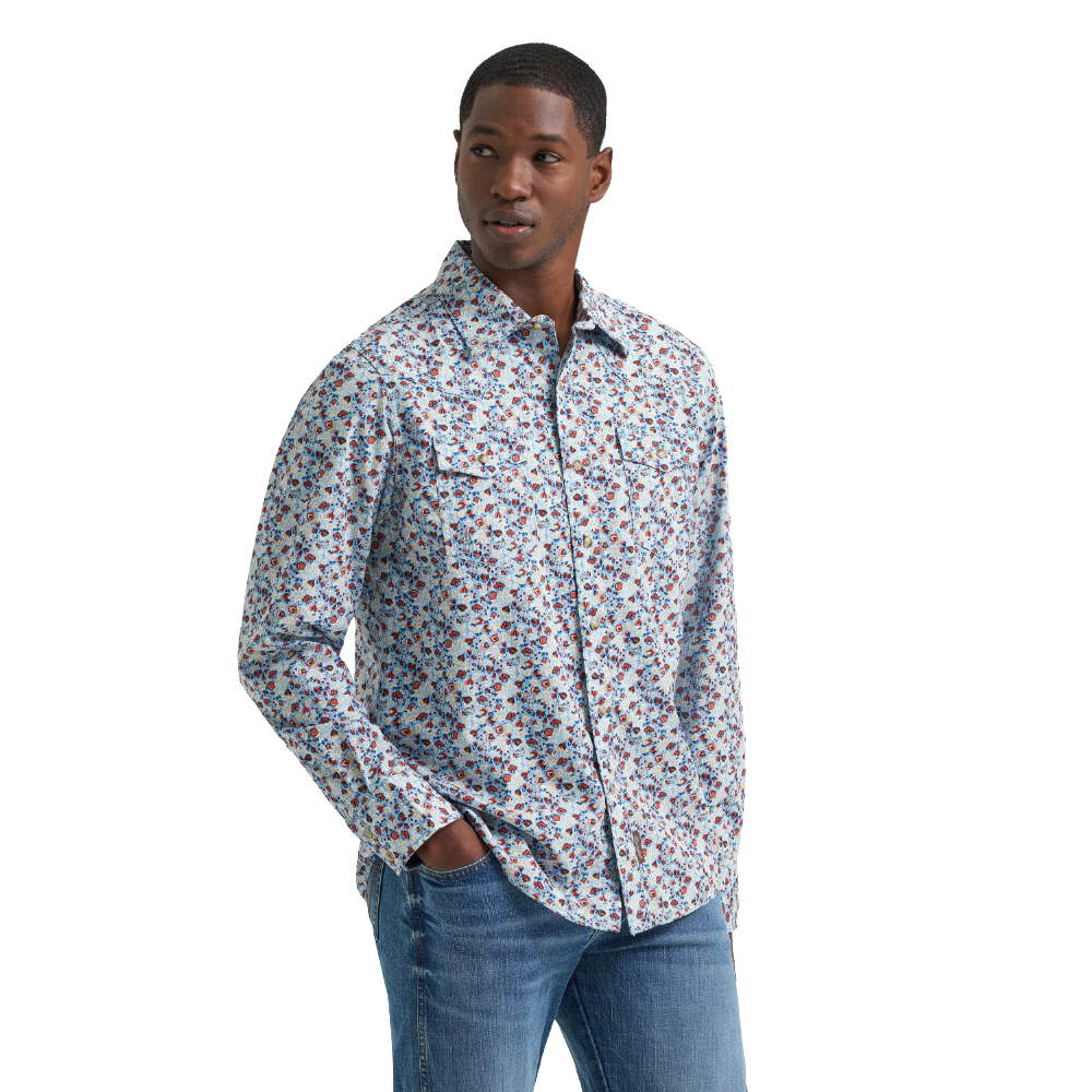 Wrangler Men's Retro Premium Blue Modern Fit Snap Shirt 112374953