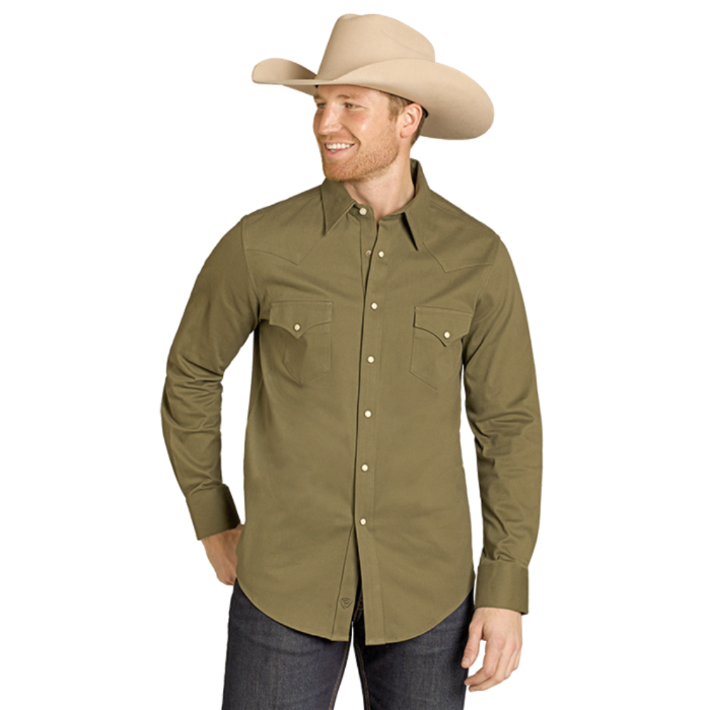 Rock & Roll Men's Solid Olive Woven Snap Shirt BMN2S07875-31