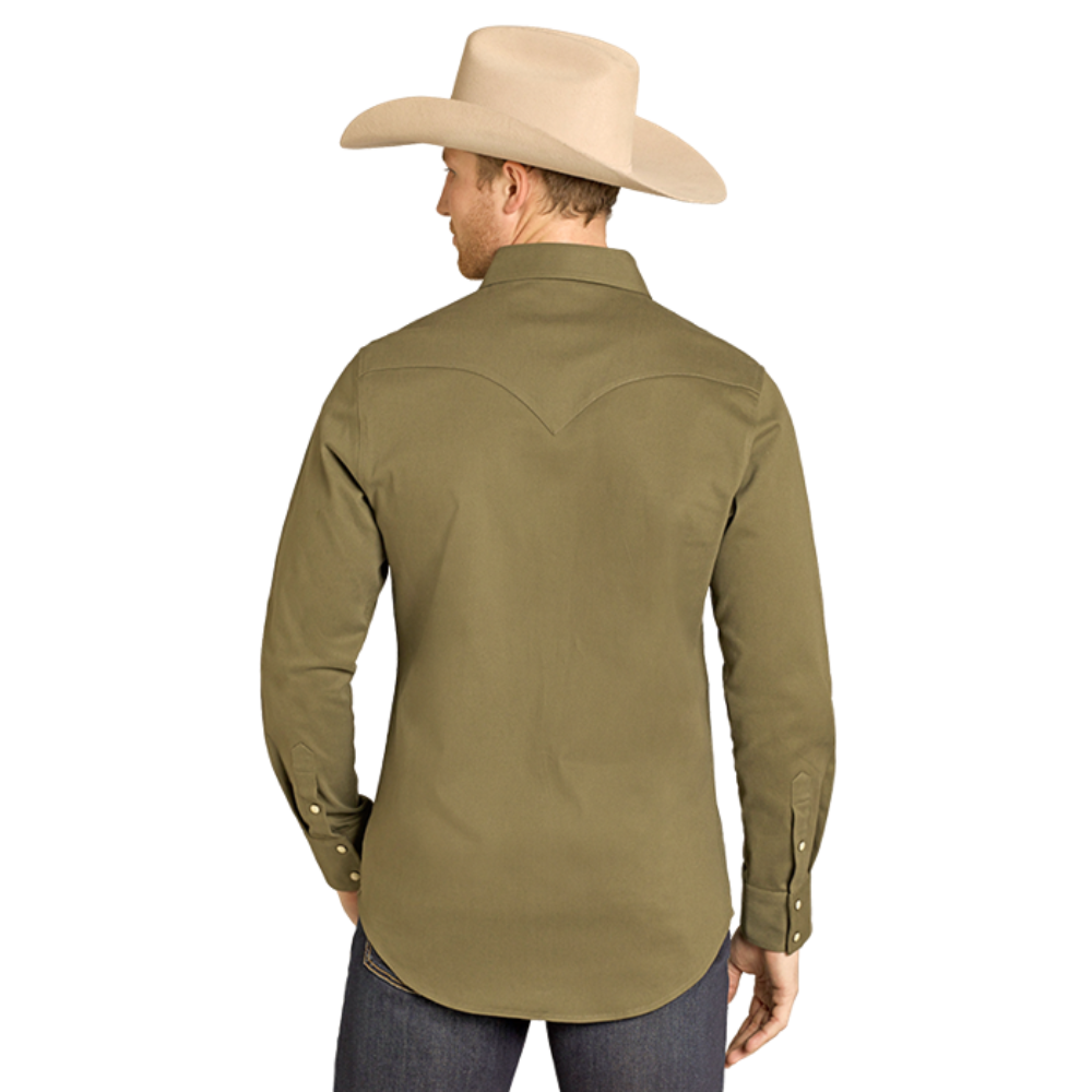 Rock & Roll Men's Solid Olive Woven Snap Shirt BMN2S07875-31