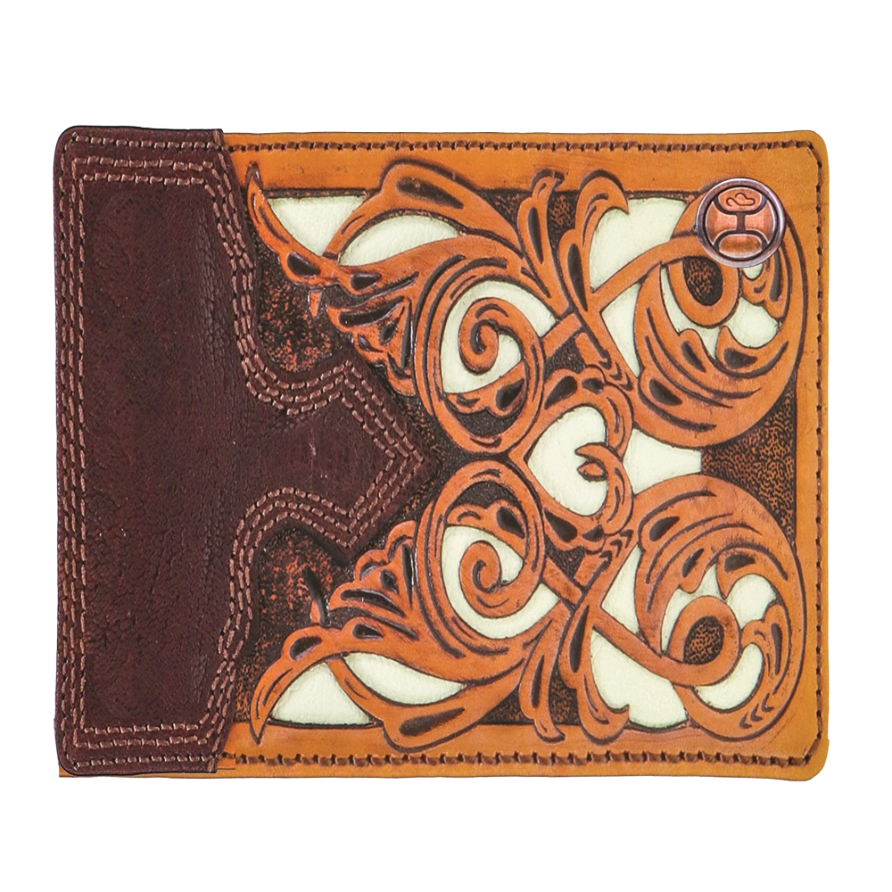 Hooey Men's Top Notch Tan/Brown Leather Inlay Bifold Wallet HBF008-TNBR